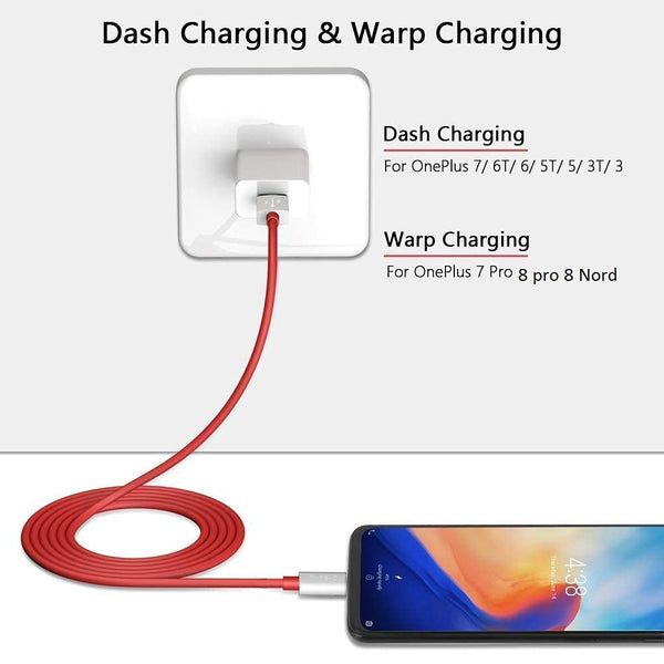 Oneplus Combo Of 30W Warp Charger With Type-C Data Cable And Headphone Jack connector Red