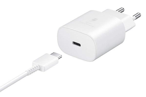 Samsung F62 25W Super Fast Original USB-C PD Charger With C TO C Cable (White)