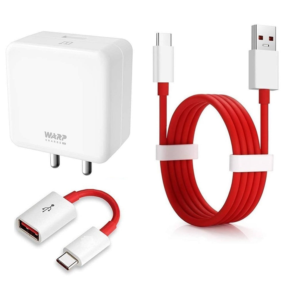 Oneplus 30W Warp Charger With Type-C Data Cable And OTG Red